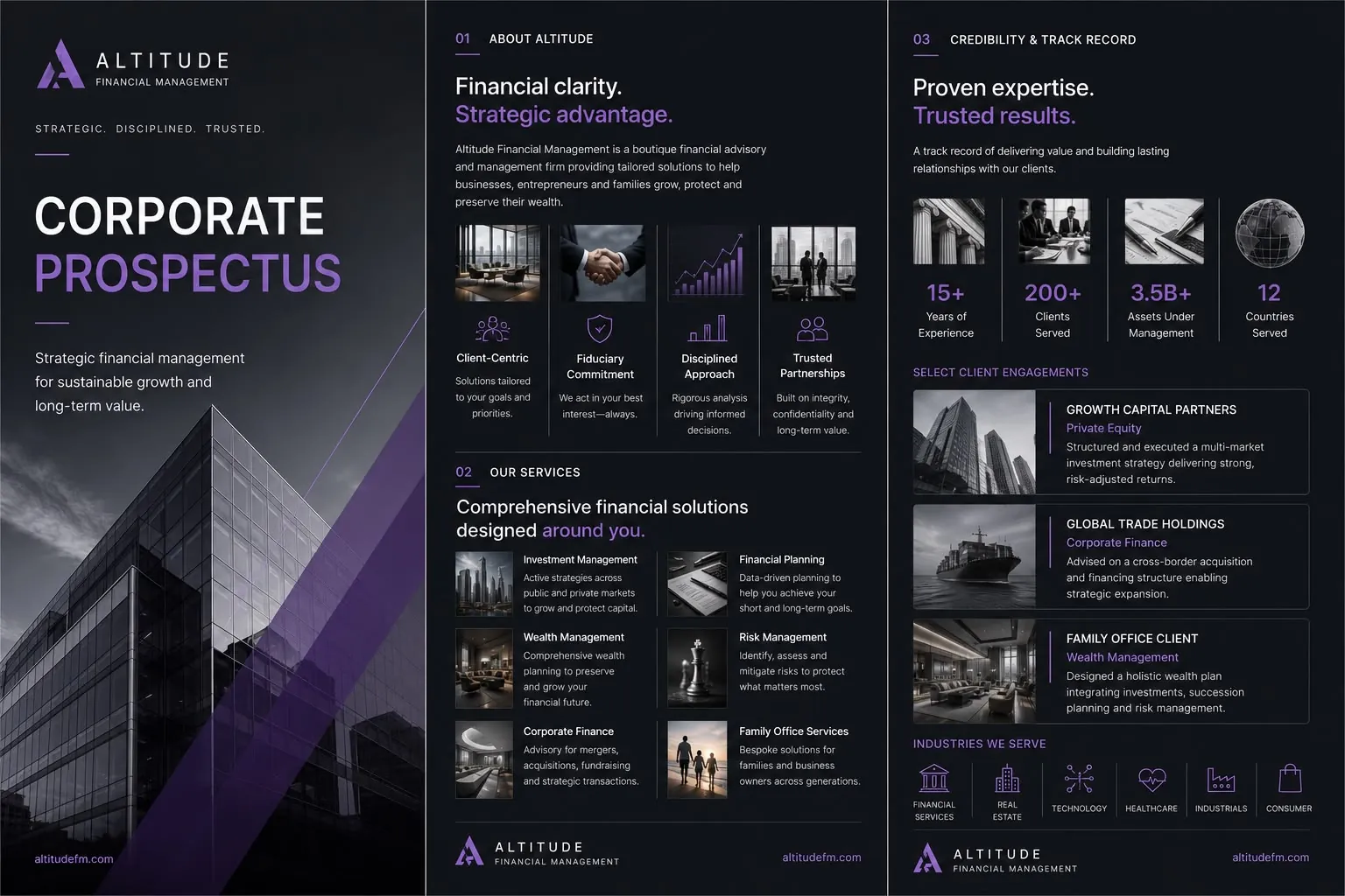 Corporate prospectus example — financial management firm (Altitude Financial Management)