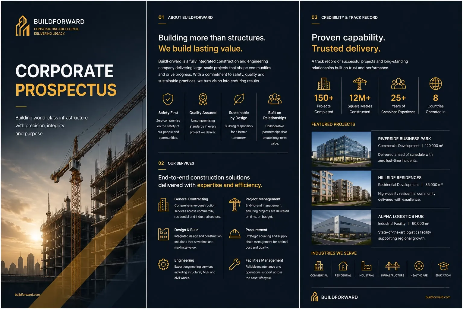 Corporate prospectus example — construction and engineering firm (BuildForward)